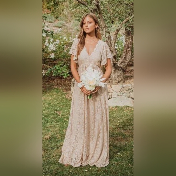 Show Me Your MuMu large sleeveless champagne lace Sandra maxi dress v-neck - Picture 8 of 8